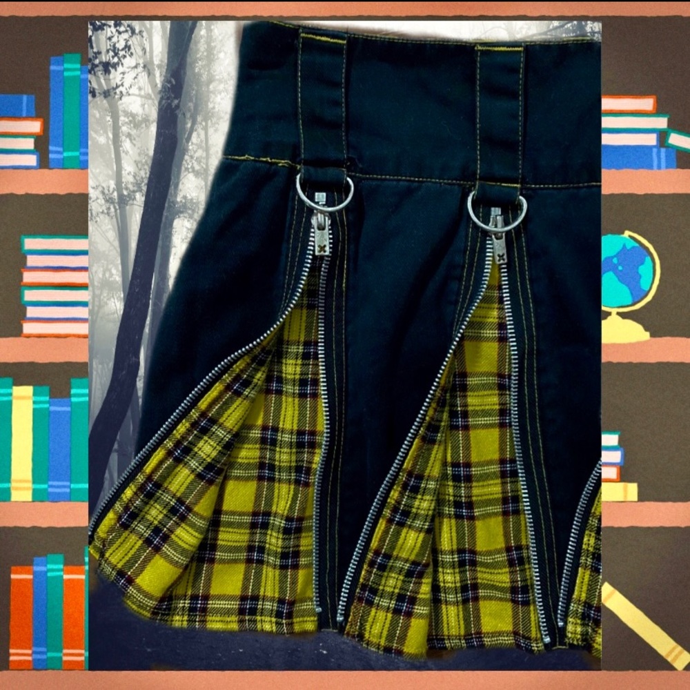 Tripp Nyc Plaid Yellow Mini Zipper Skirt - Picture 4 of 7